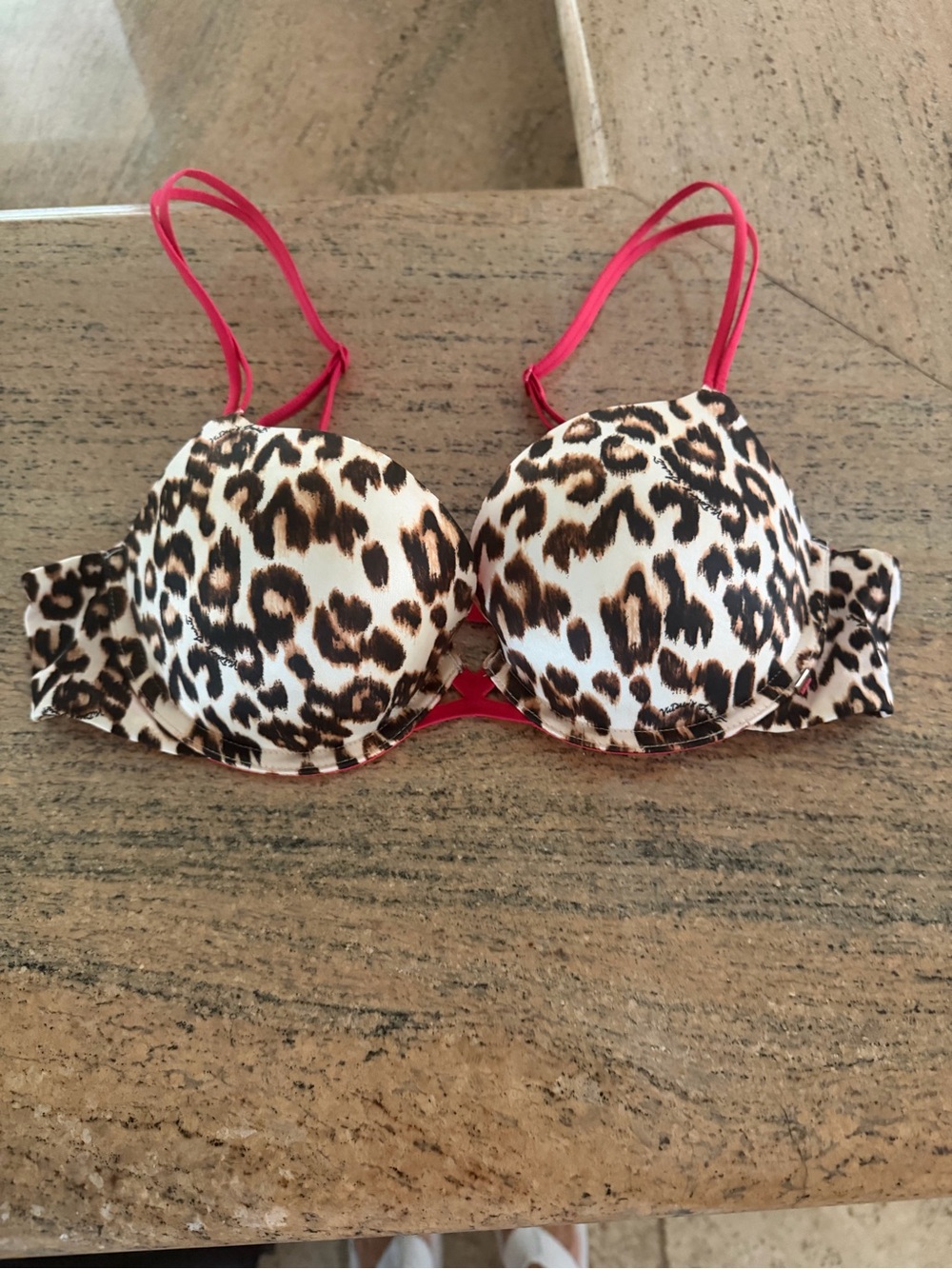 Victoria’s Secret Very Sexy Leopard Print Push-Up Bra with red Straps